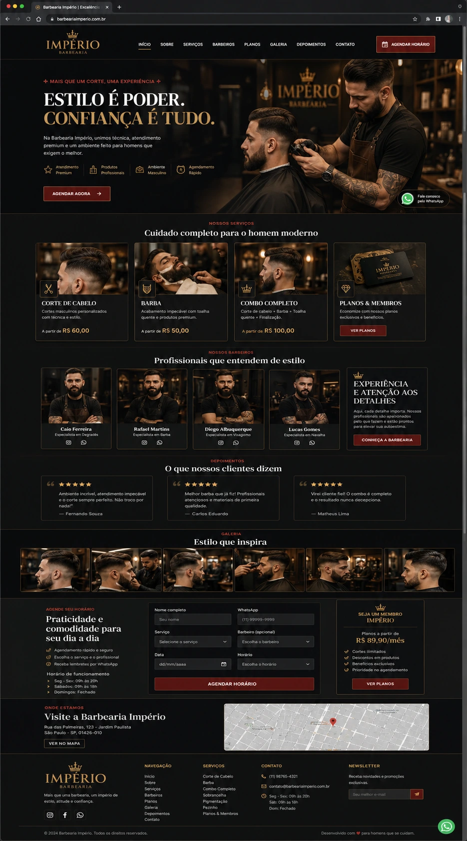 Site para barbearia com serviços, equipe e agendamento, criado pela Nidhi Tecnologia em Brasília