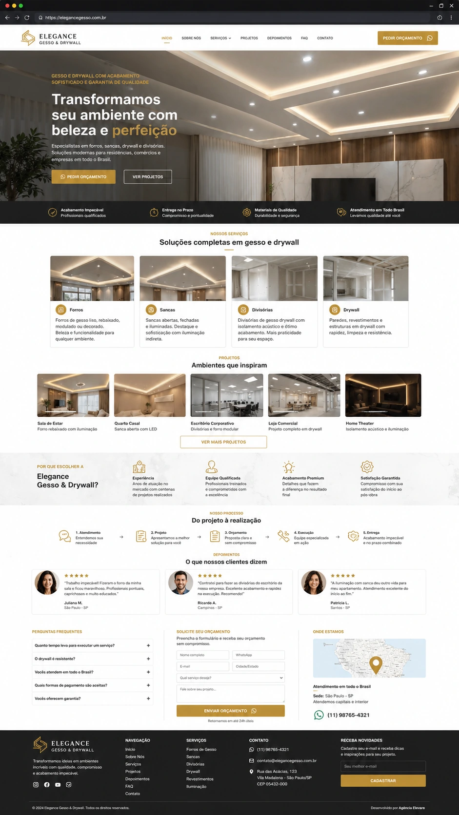 Site para empresa de gesso e drywall com portfólio de obras, desenvolvido pela Nidhi Tecnologia
