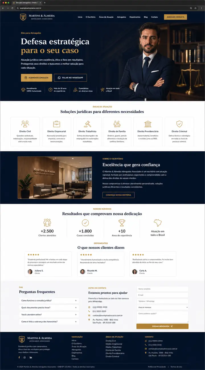Site profissional para escritório de advocacia criado pela Nidhi Tecnologia em Brasília