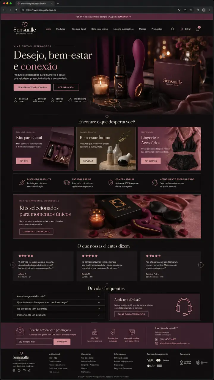 Site de e-commerce para loja de lingerie e bem-estar, criado pela Nidhi Tecnologia