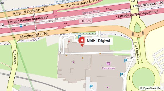 Mapa da localização da Nidhi Tecnologia em Águas Claras Norte, Brasília DF